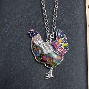 BONSNY Enamel Alloy Rhinestone Chicken Necklace Hen Pendant Fashion Jewelry for